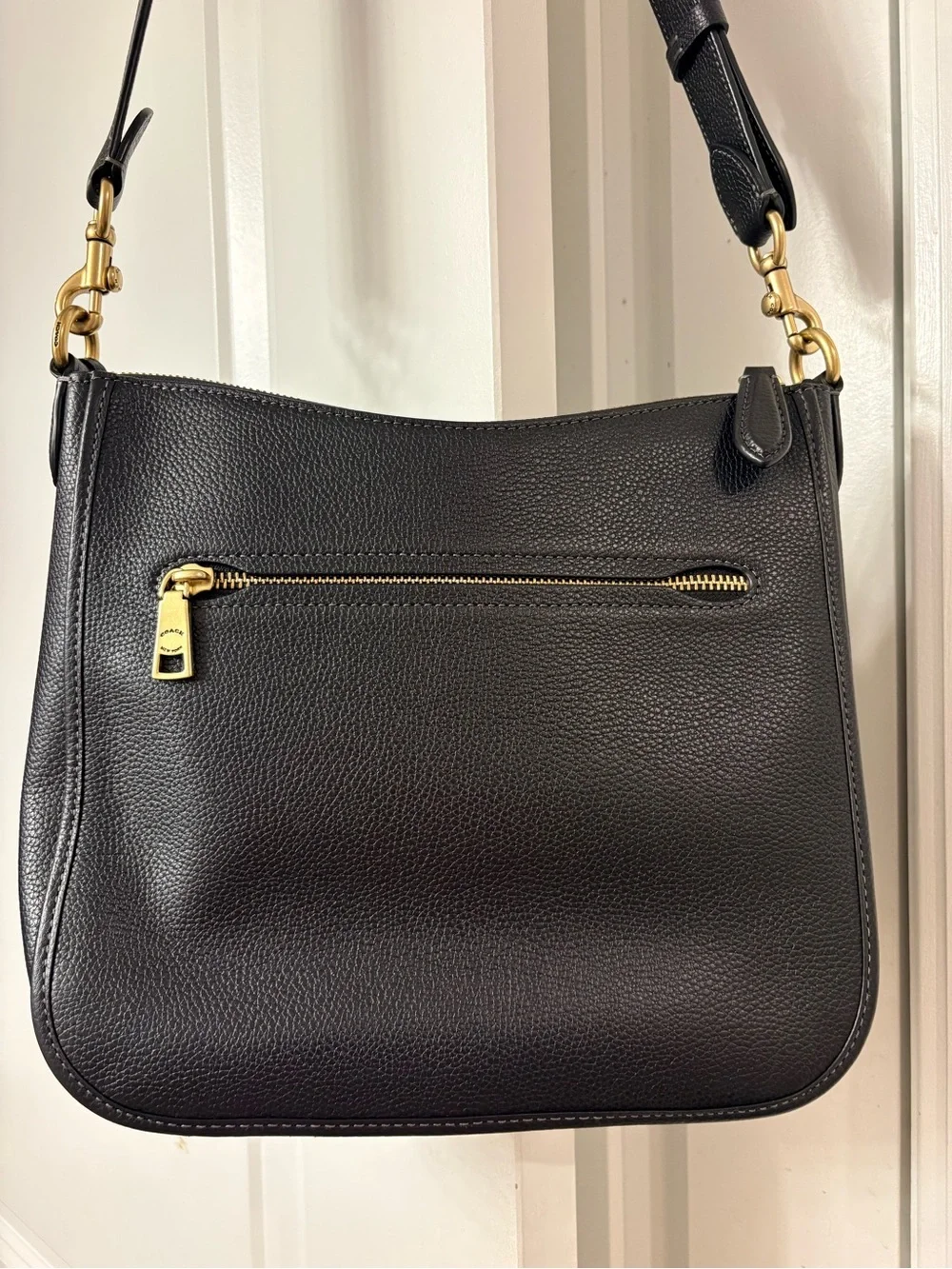 Coach Black Pebbled Leather Shoulder/Crossbody Bag with Gold Hardware